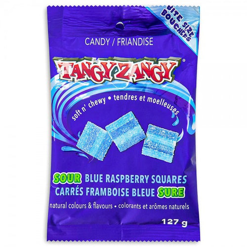 Tangy Zangy Sour Blue Raspberry Squares Bag - 127g [Canadian Import]