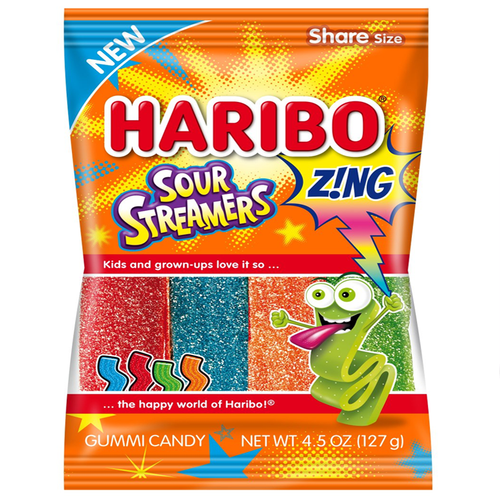 Haribo USA Zing Sour Streamers (4.5oz) 127g Peg Bag