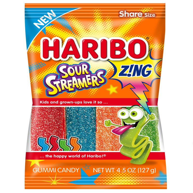 Haribo USA Zing Sour Streamers (4.5oz) 127g Peg Bag