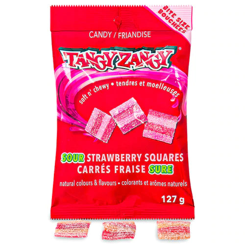Tangy Zangy Sour Strawberry Squares Bag - 127g [Canadian Import]